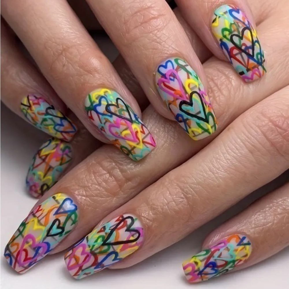 Colorful Heart Fake Press On Nails NWT
